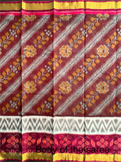 Wine-Rani Ikkat Kosa Cotton Silk Saree