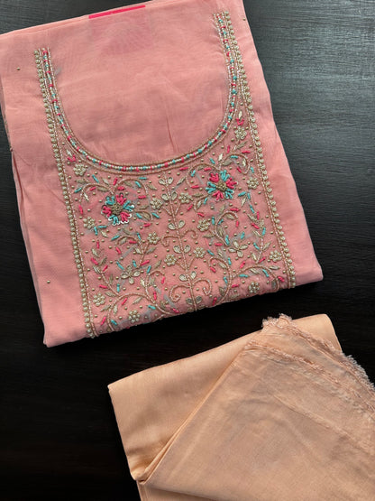 Peach Chanderi 3-Piece Suit With Banarasi Dupatta & Potli