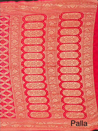 Coral Pink Gharchola Bandhej Pure Georgette Saree