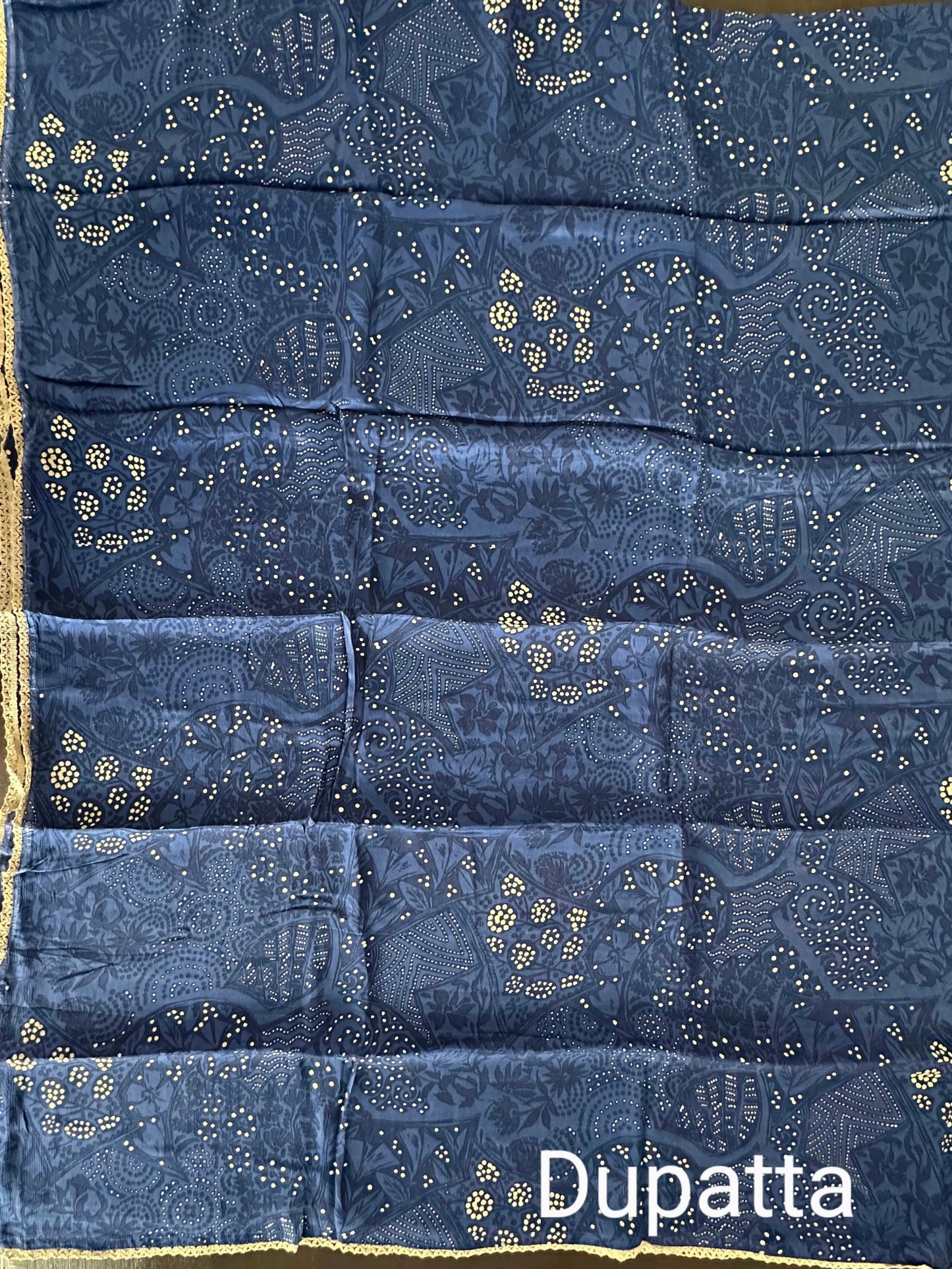 Beige-Blue Block Printed Fancy Cotton  Suit