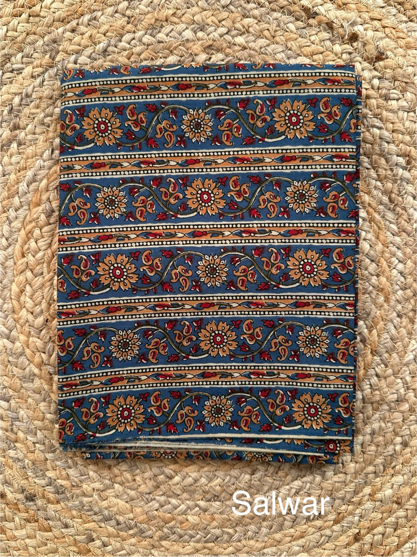 Navy Blue Angrakha Printed Cotton 3-Piece Suit