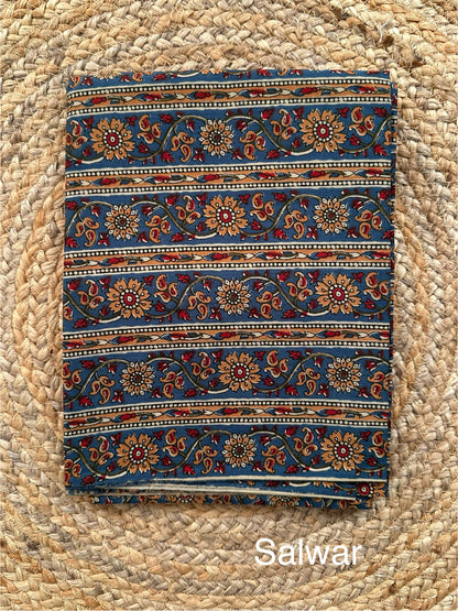 Navy Blue Angrakha Printed Cotton 3-Piece Suit