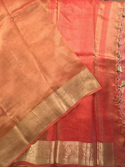 Peach Banarasi Pure Tissue Saree