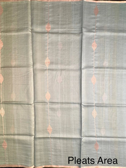 Olive Green-Green-Blue Vedika Banarasi Pure Silk Saree