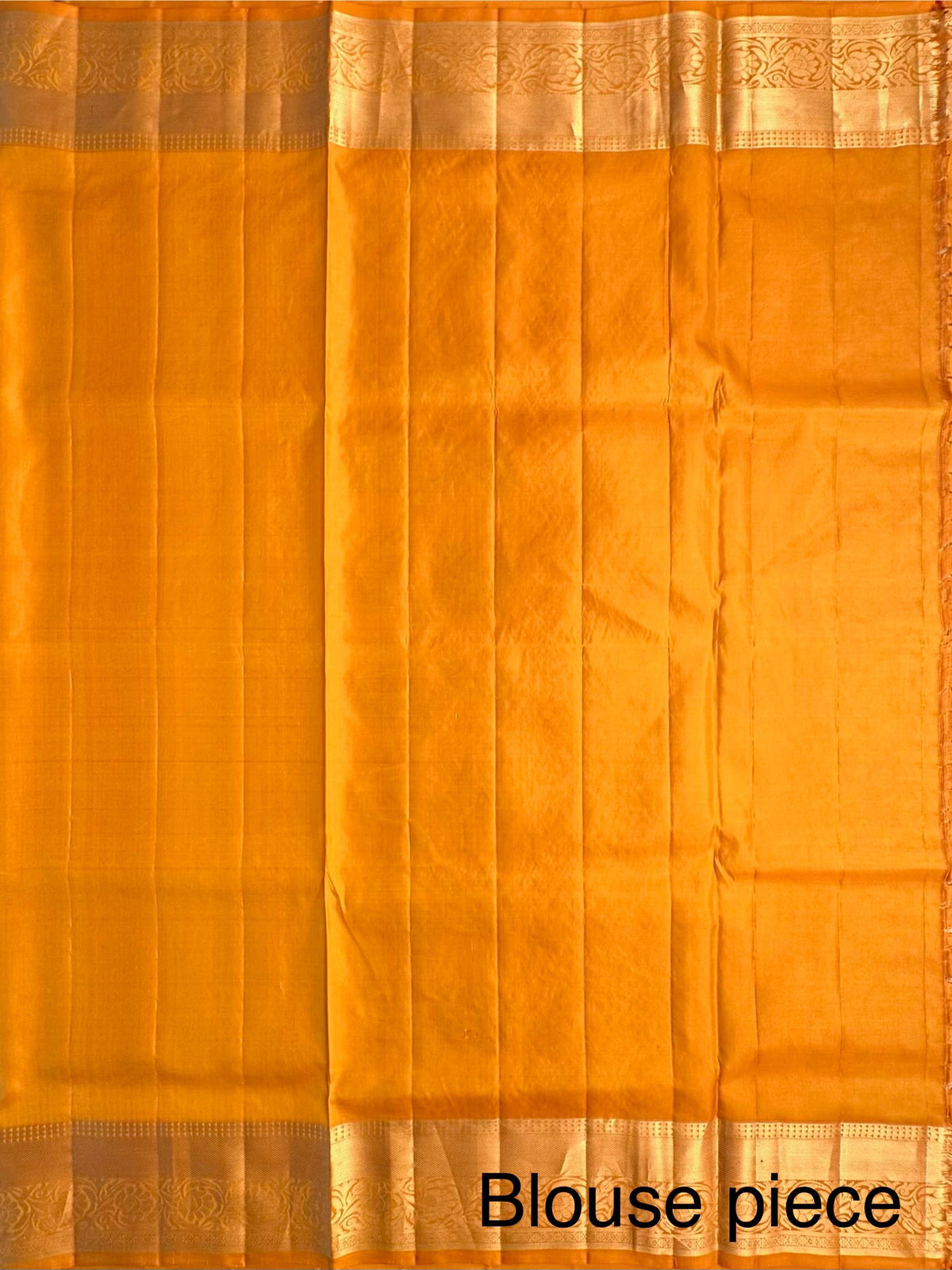 Cream-Mustard Zari Jamawar Pure Silk Saree