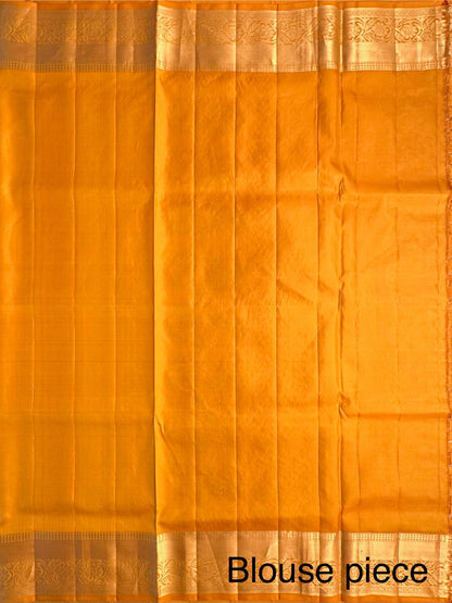 Cream-Mustard Zari Jamawar Pure Silk Saree