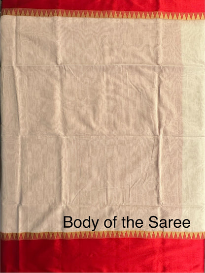 White Red Doodh Aalta Pure Cotton Saree