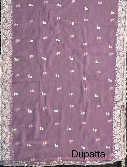 Mauve Art Organza 3-Piece Suit