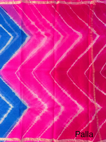 Blue-Pink Leheriya Kota Doria Pure Silk Saree