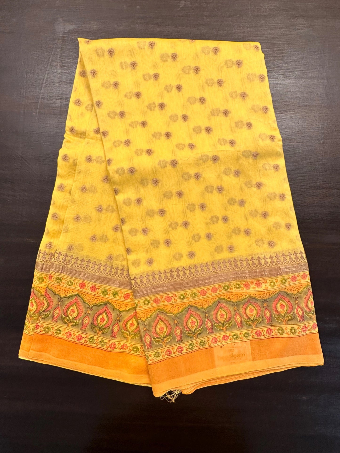 Yellow Chanderi Saree with Hand Block Print