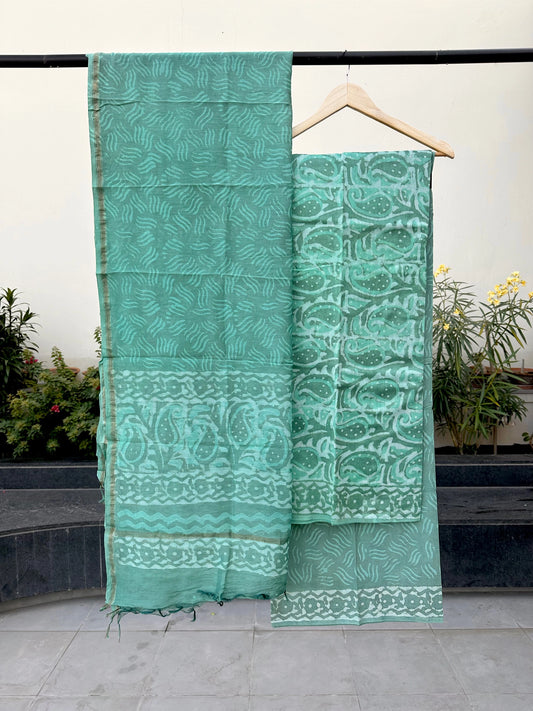 Sea Green Cotton Chanderi  Suit