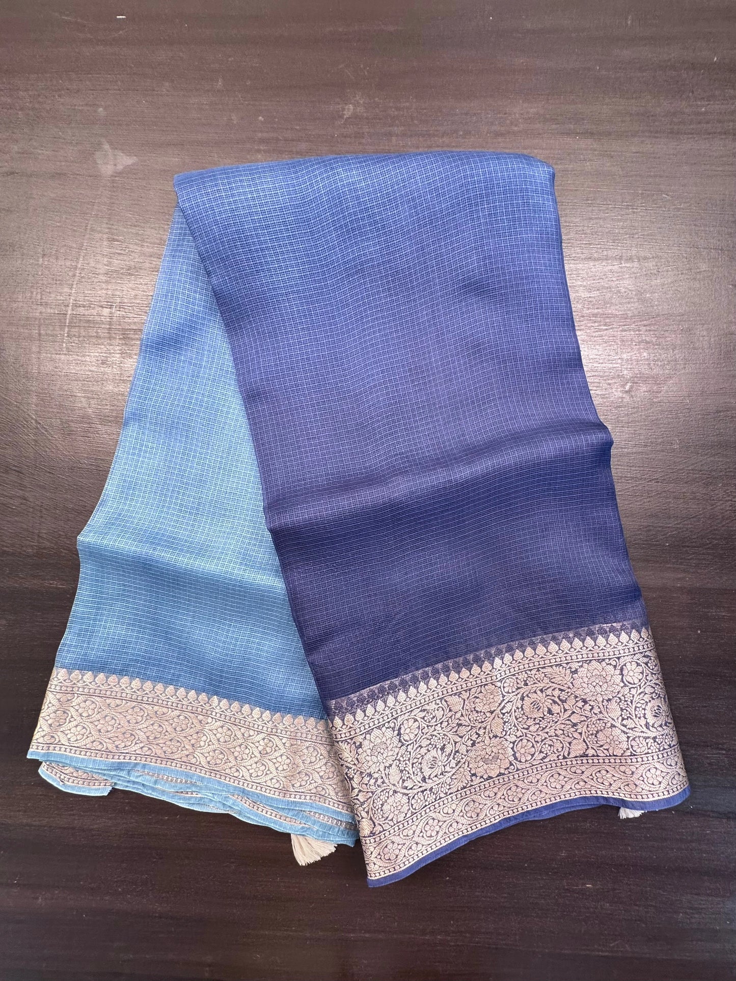 Shaded Navy Blue Pure Kota Doria Silk Saree