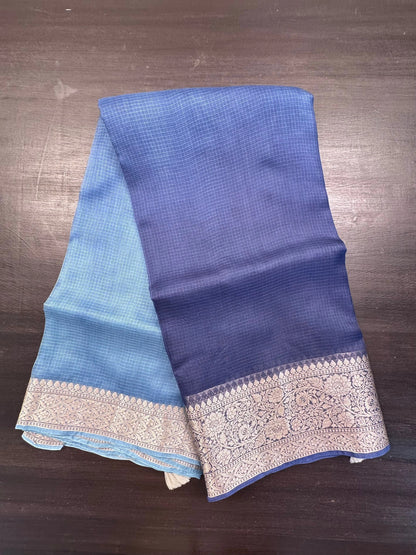 Shaded Navy Blue Pure Kota Doria Silk Saree