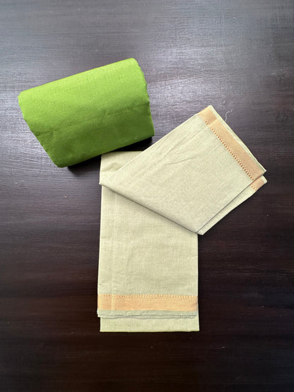 Pista Green Mangalgiri Cotton Unstitched 3-Piece Suit