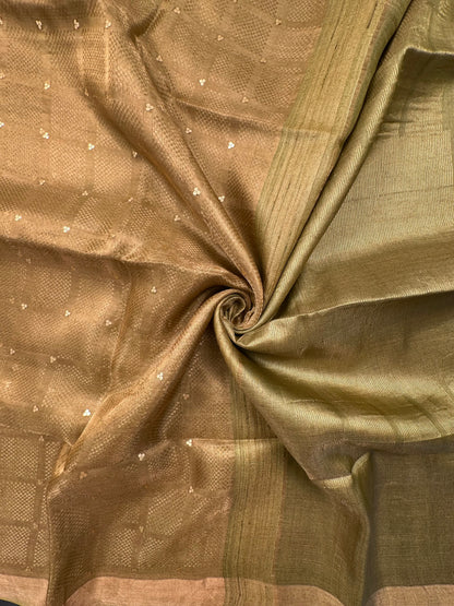 Mehndi Green Emboss Pure Tissue Silk Saree