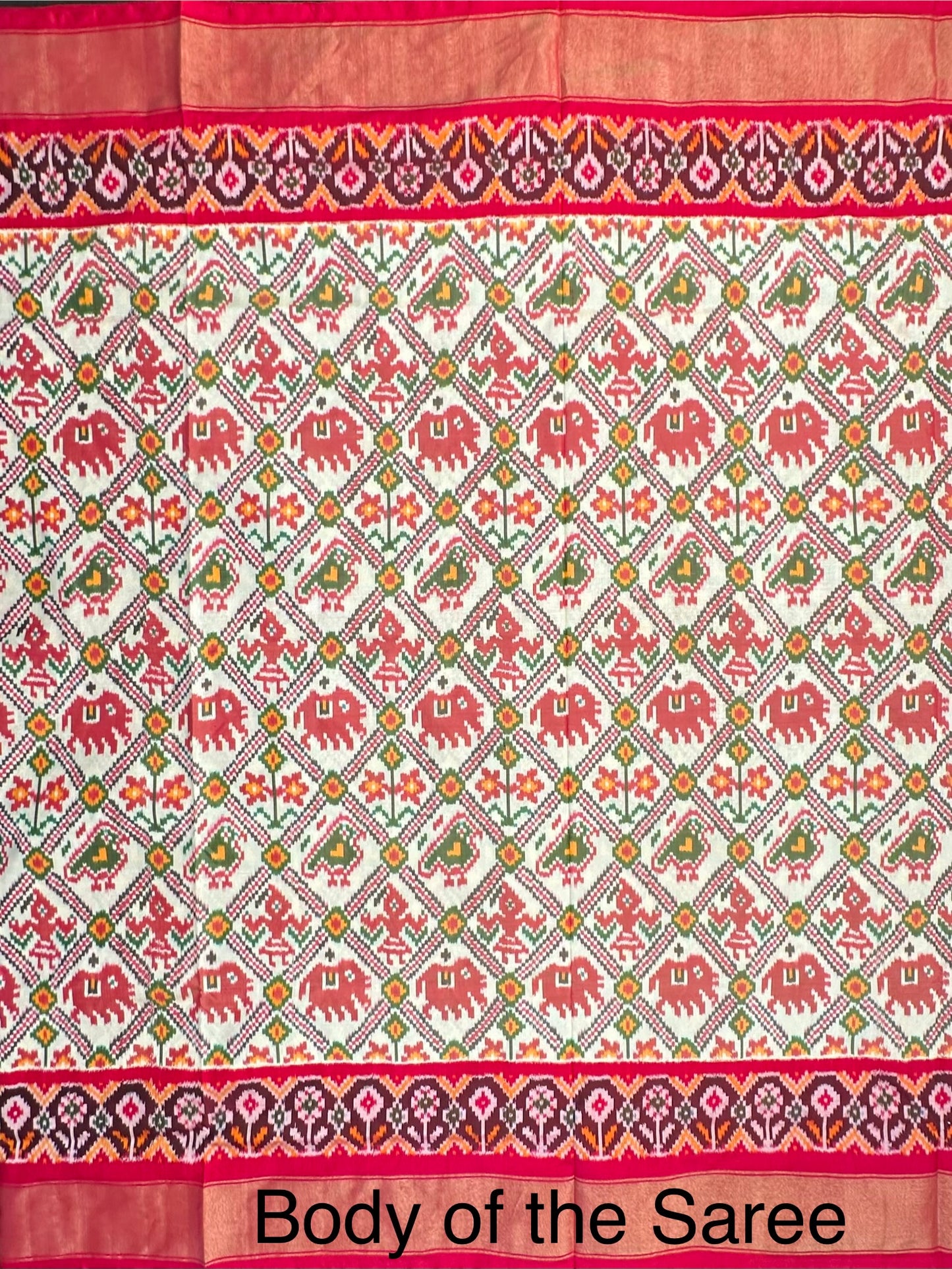 Off White-Red Patola Pure Silk Saree