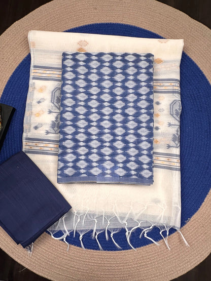 Sky Blue Jacquard 3-piece Unstitched Cotton Suit