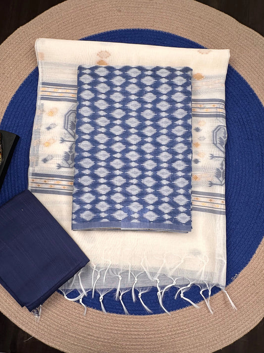 Sky Blue Jacquard 3-piece Unstitched Cotton Suit