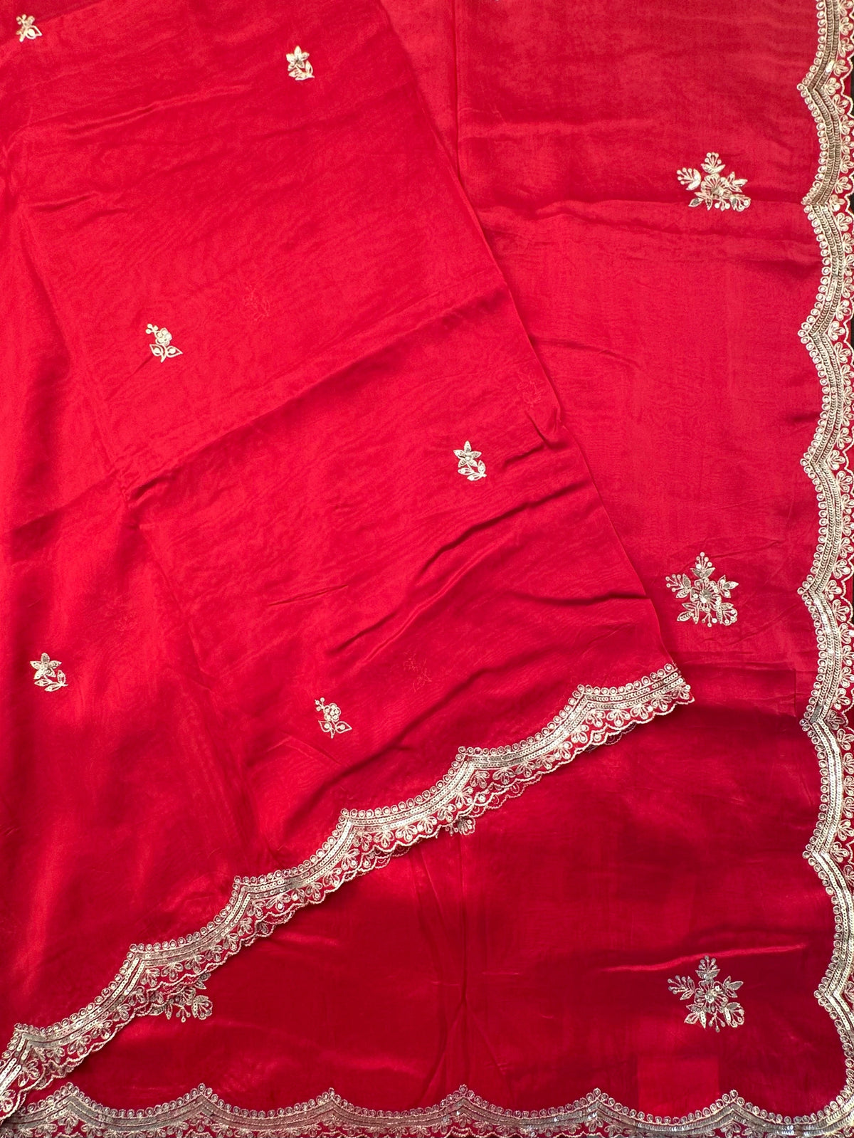 Red Artificial Crepe Saree With Hand Work