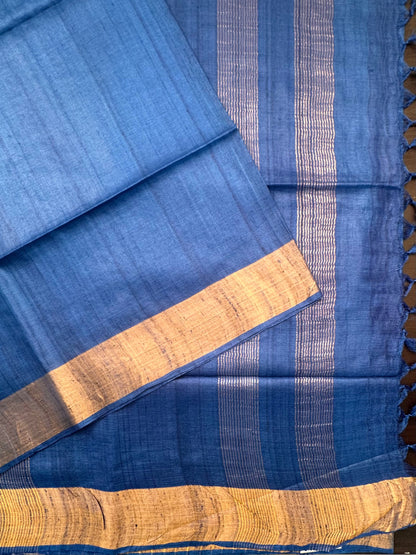 Royal Blue Pure Tussar Silk Saree