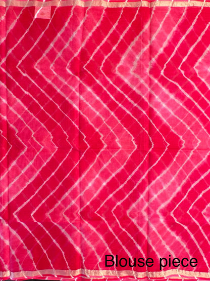 Coral Pink Leheriya Kota Doria Pure Silk Saree