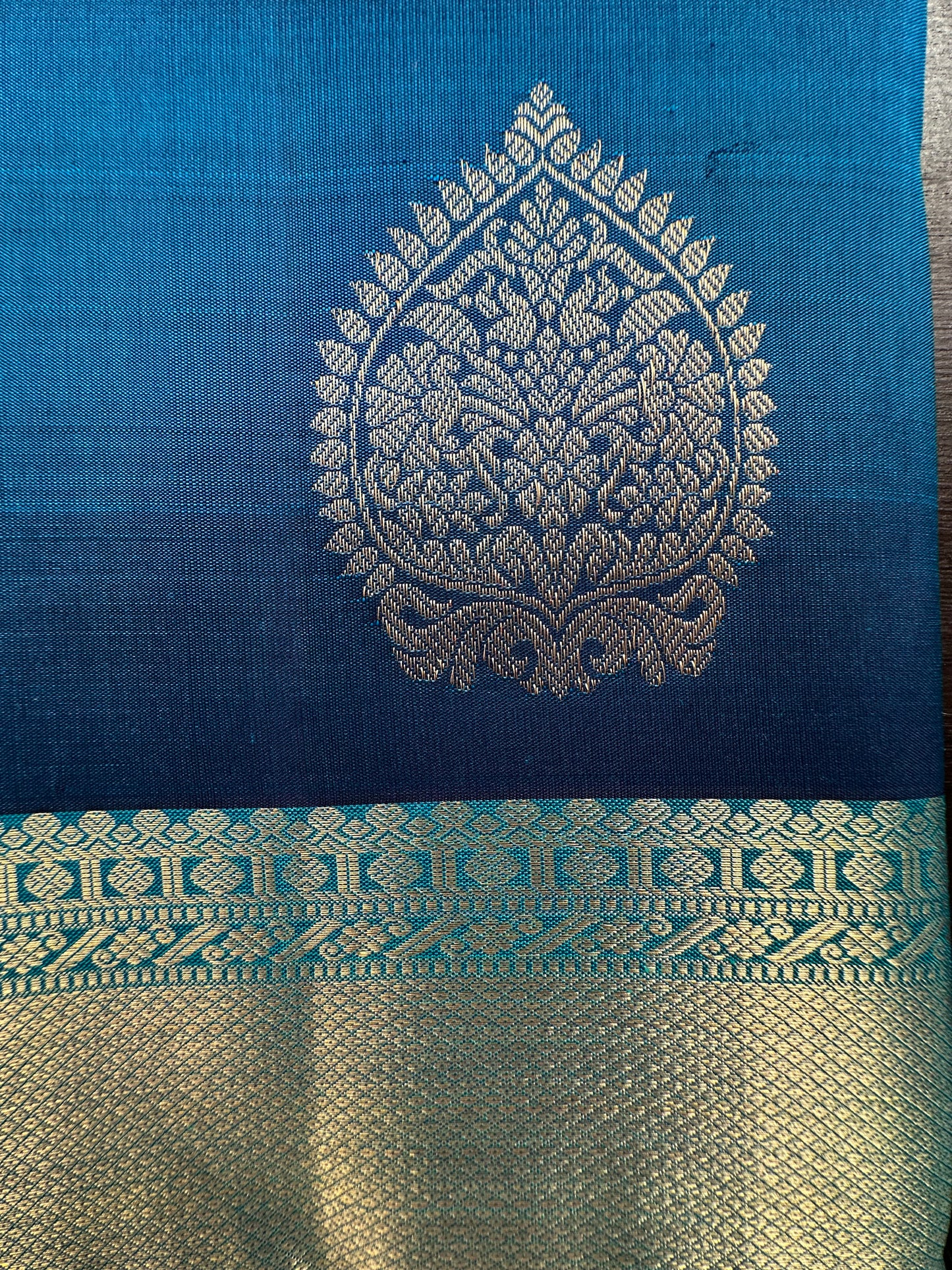 Blue-Firozi Handloom Kanjivaram Pure Silk Saree