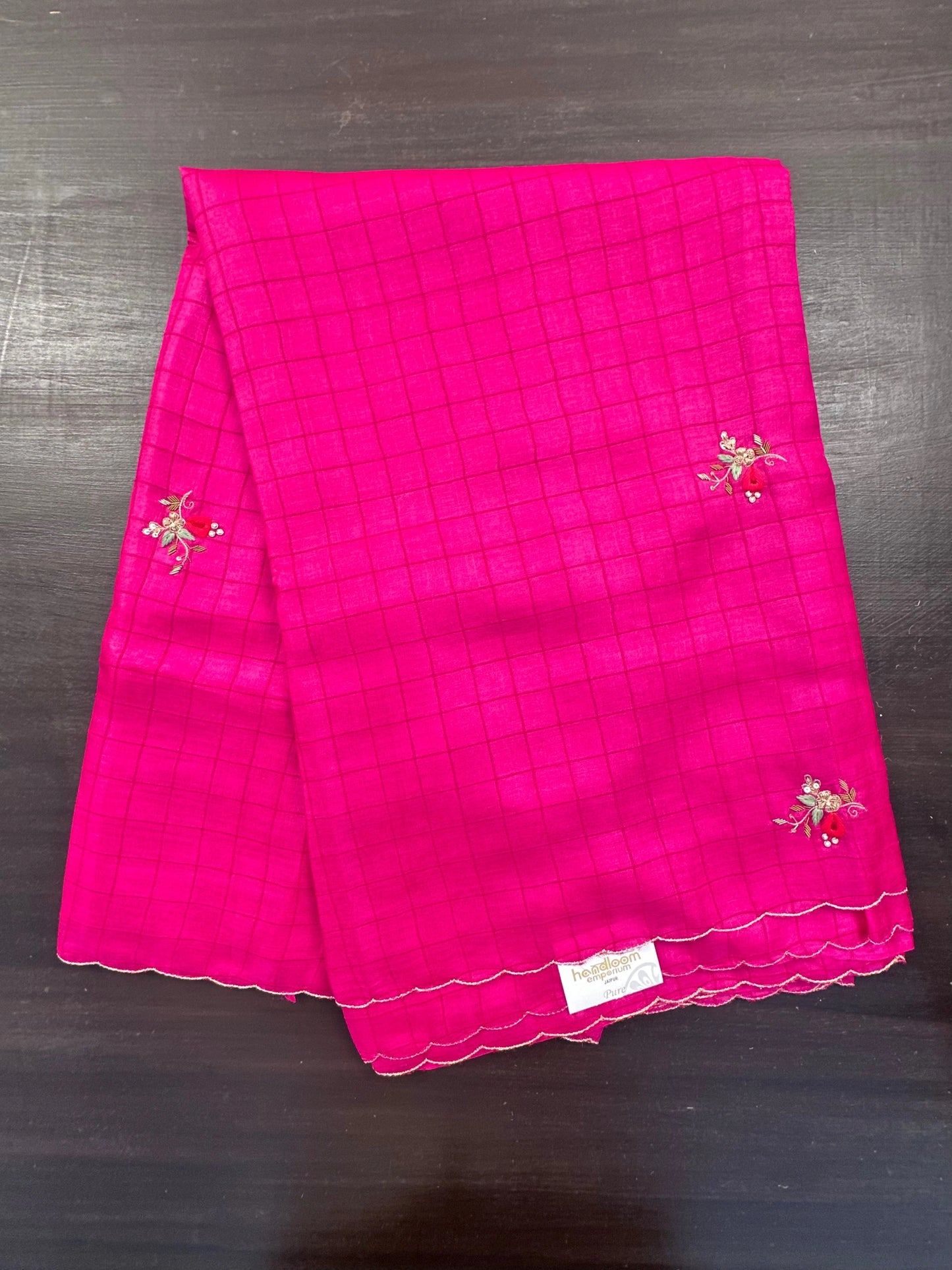 Rani Hand Embroidery Pure Tussar Silk Saree