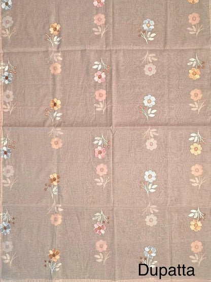 Light Beige Fancy Chanderi 3-Piece Unstitched Suit