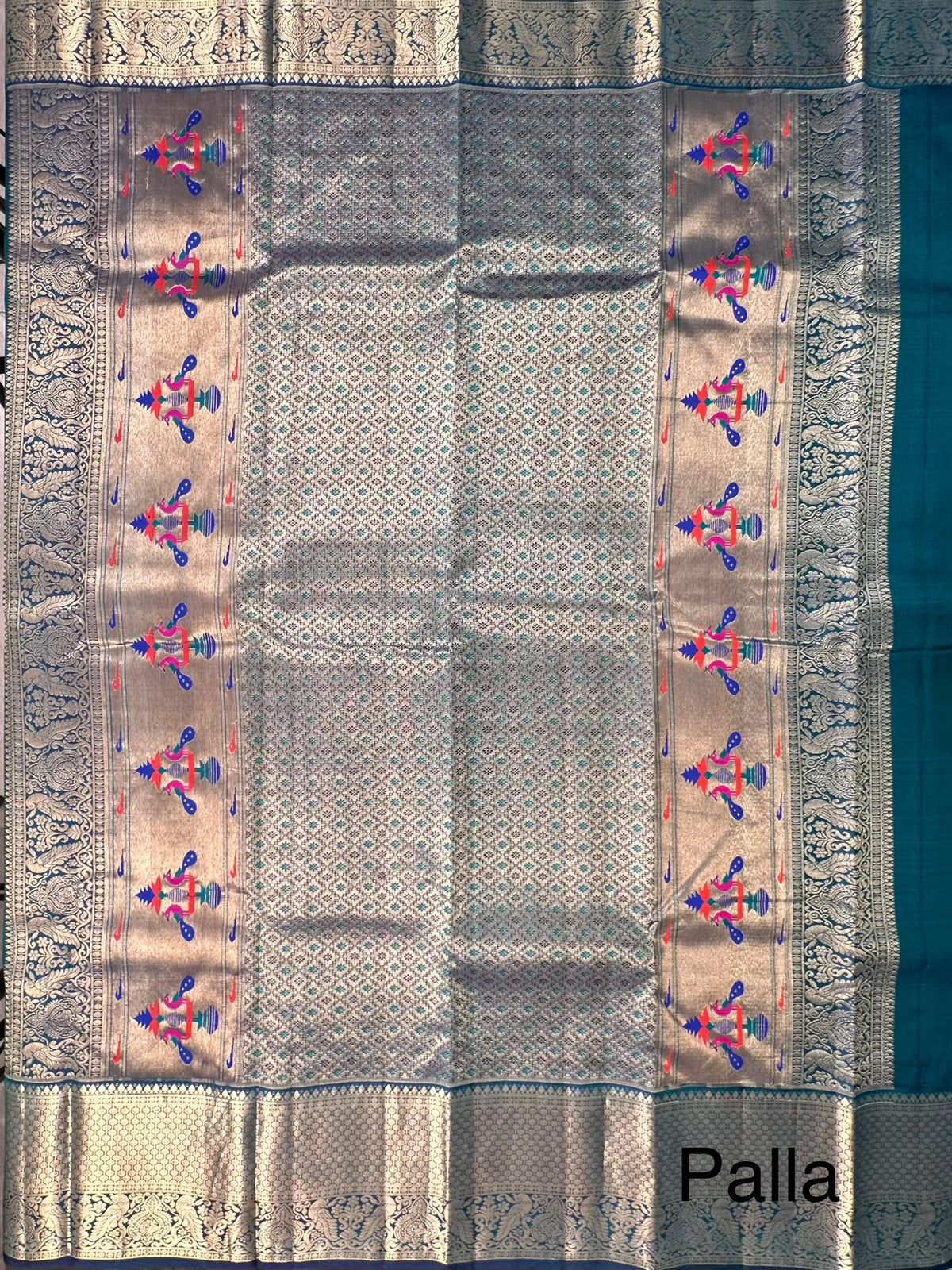 Teal Blue Handloom Kanjivaram Pure Silk Saree