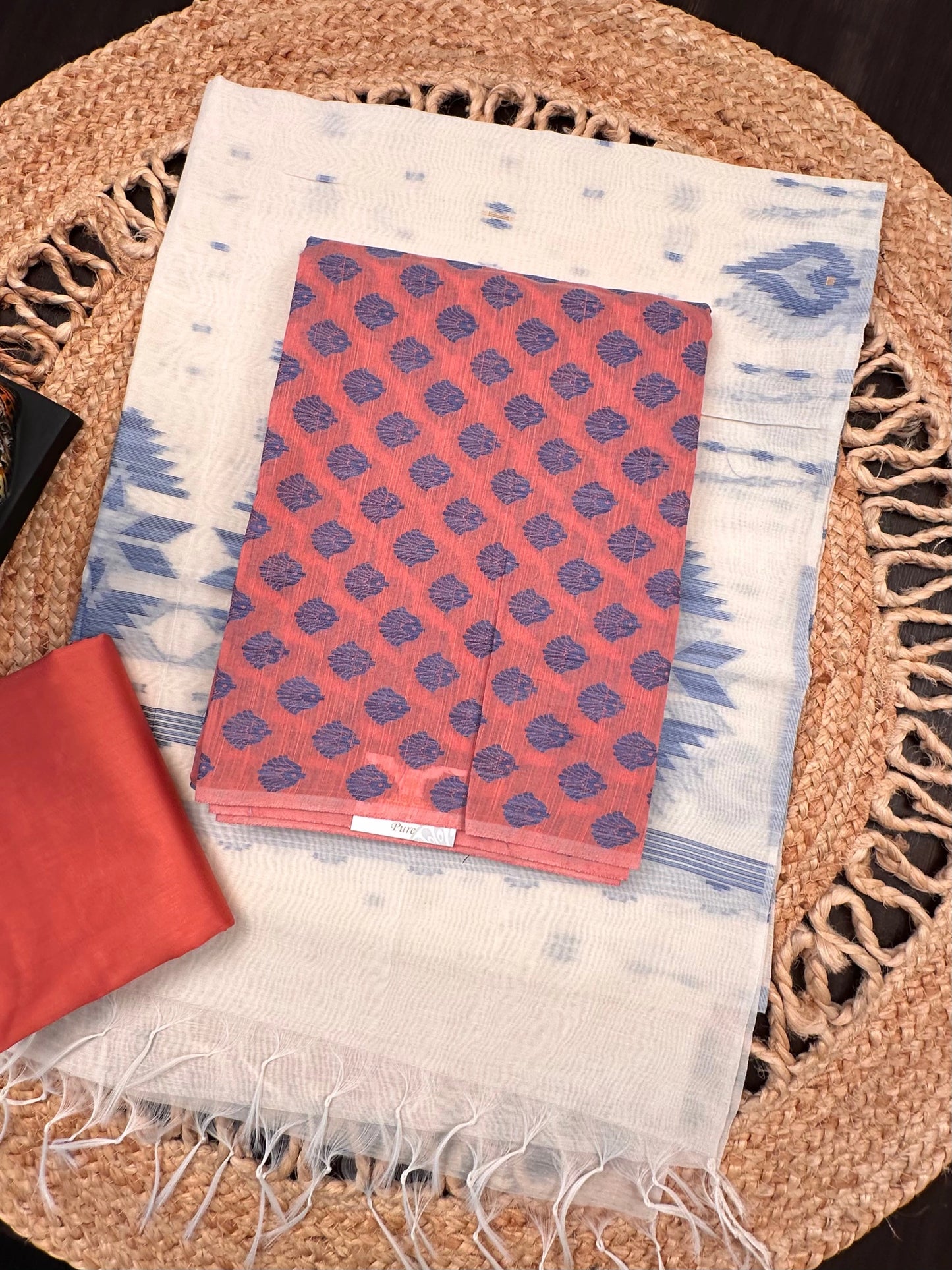 Peach Jacquard 3-piece Unstitched Cotton Suit