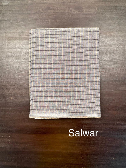 Grey Checkered Dharwad South Cotton 3-Piece Suit