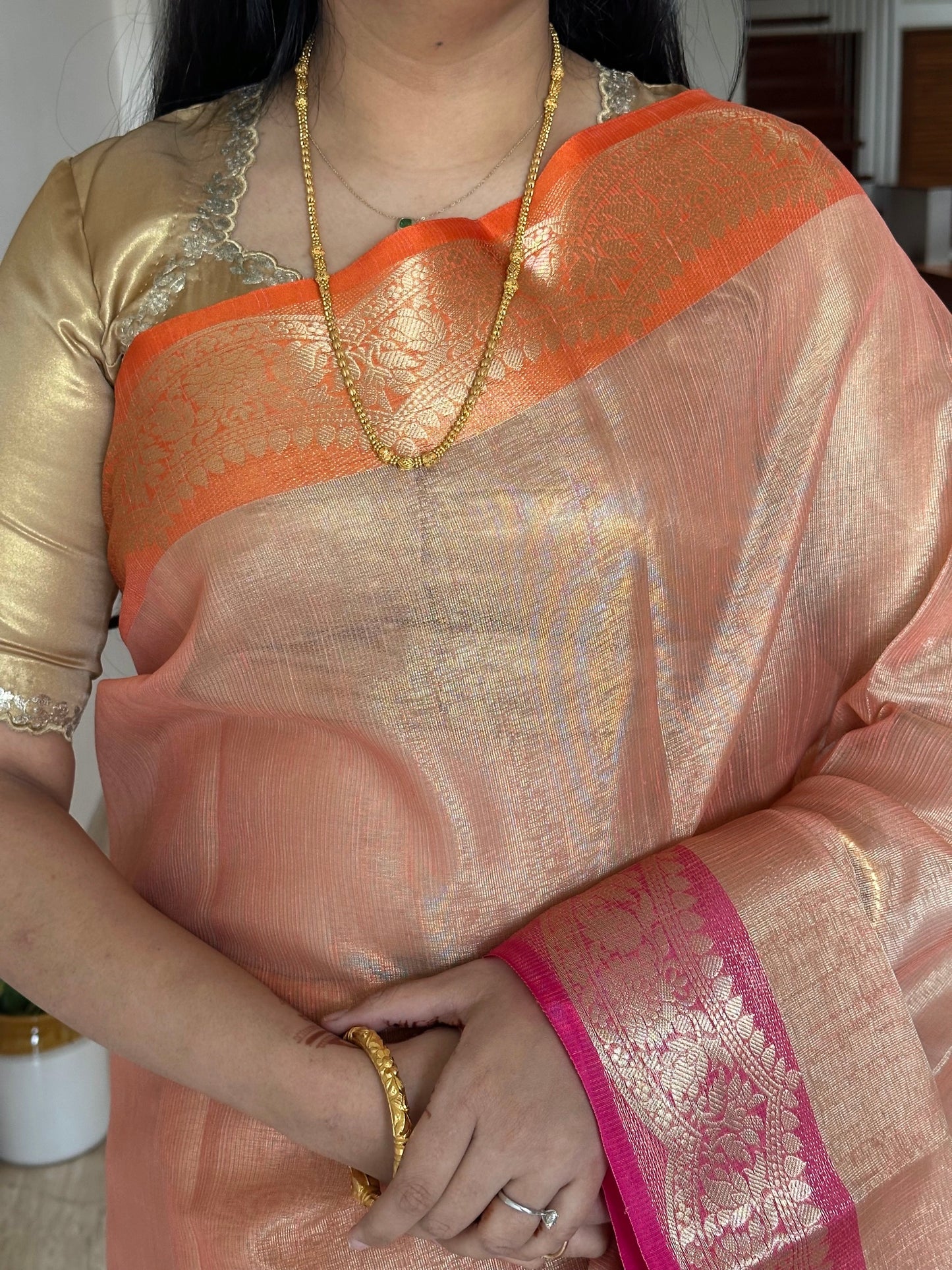 Peach Nimrit Tissue Saree