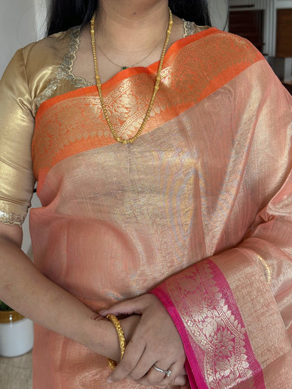 Peach Nimrit Tissue Saree