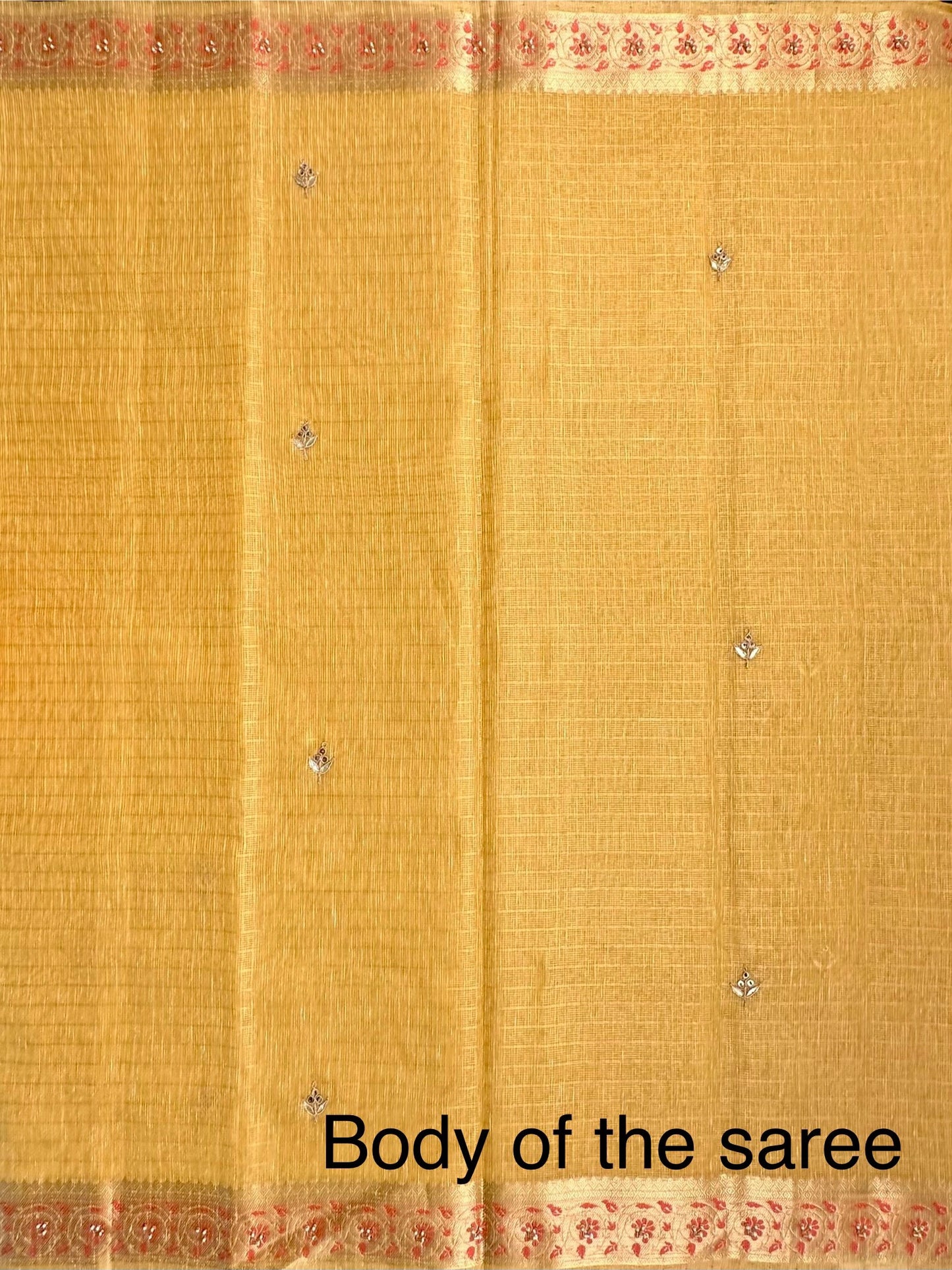Mustard Fancy Zari Cotton Saree With Hand Work