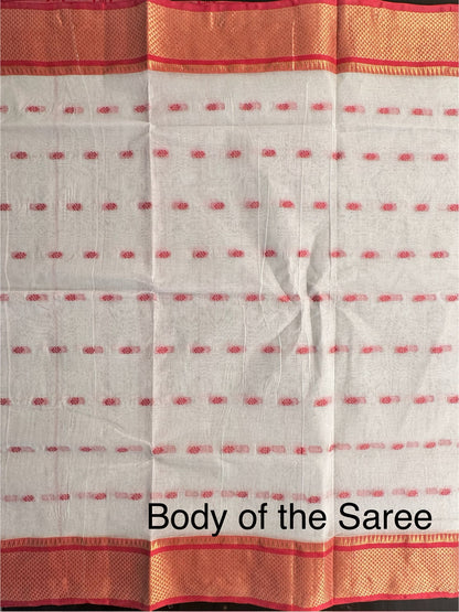 White Red Doodh Aalta Pure Cotton Saree