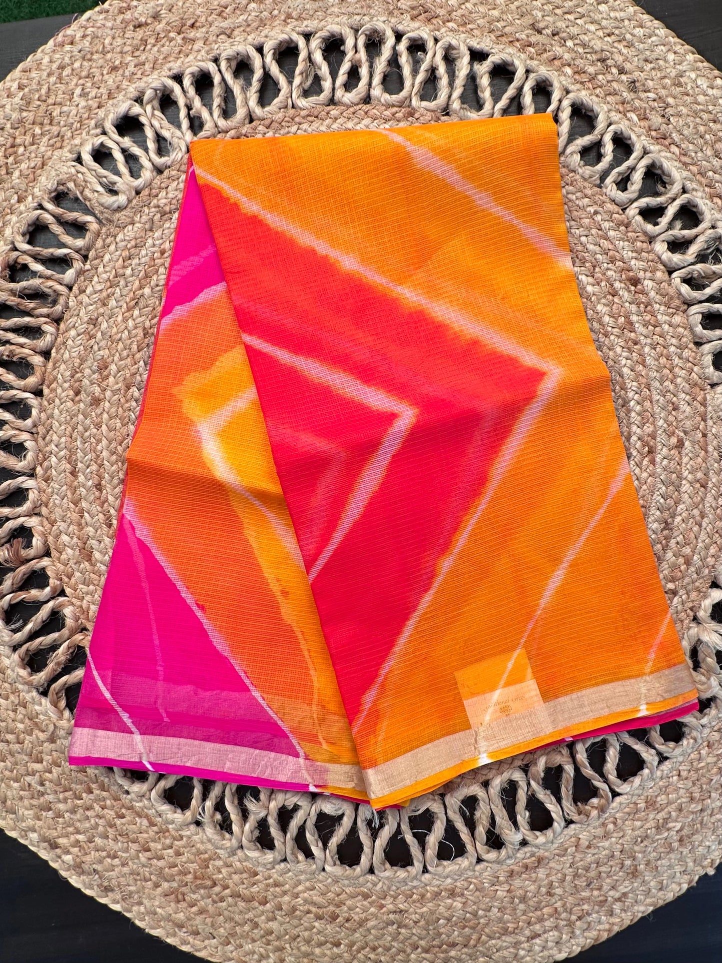 Yellow-Orange-Rani Leheriya Kota Doria Pure Silk Saree