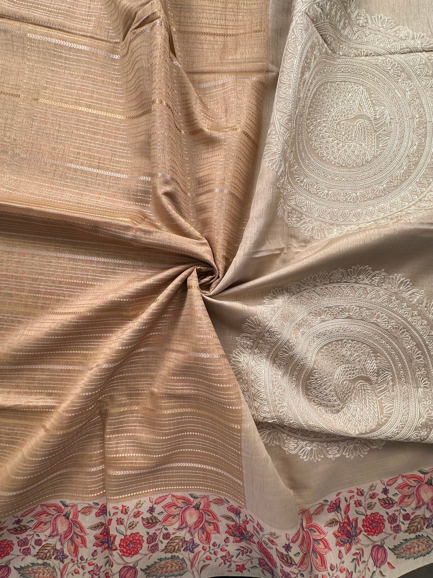 Golden-Beige Printed Art Silk Saree