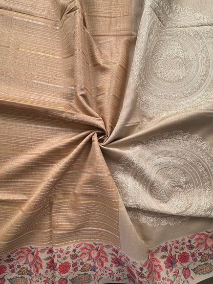 Golden-Beige Printed Art Silk Saree