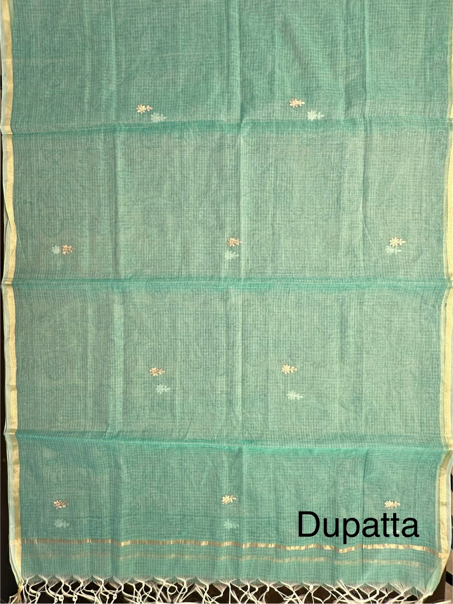 Sea Green 4-Piece Kota Doria Cotton Unstitched Suit