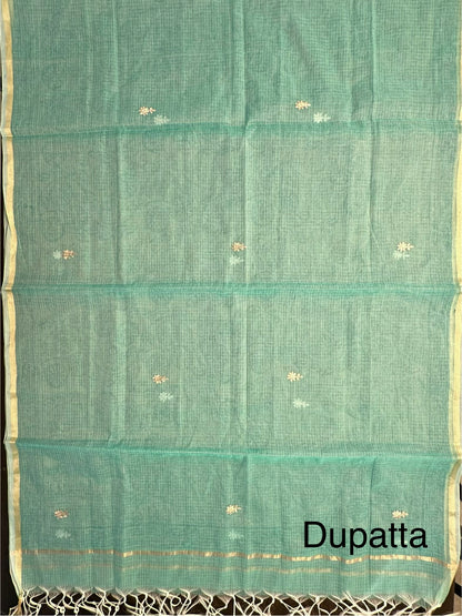 Sea Green 4-Piece Kota Doria Cotton Unstitched Suit