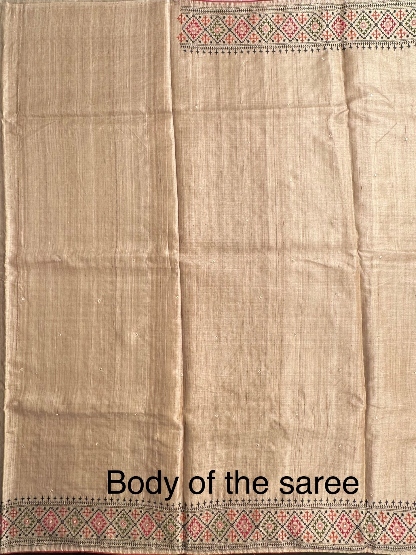 Beige Pure Tussar Silk Saree With Embroidery