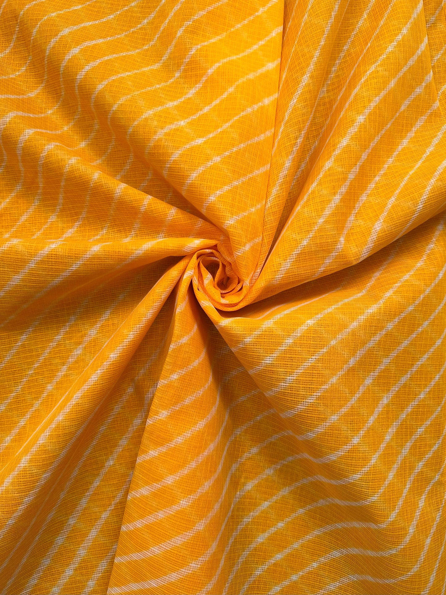 Yellow Khat Leheriya Kota Doria Pure Cotton Saree