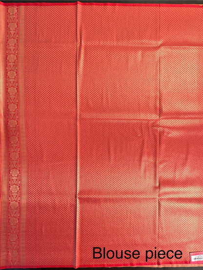 Cream-Red Blended Jamawar Saree