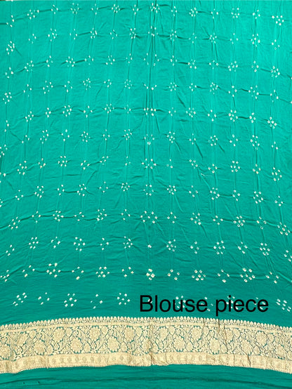 Sea Green Shaded Gharchola Bandhej Pure Khaddi Georgette Saree
