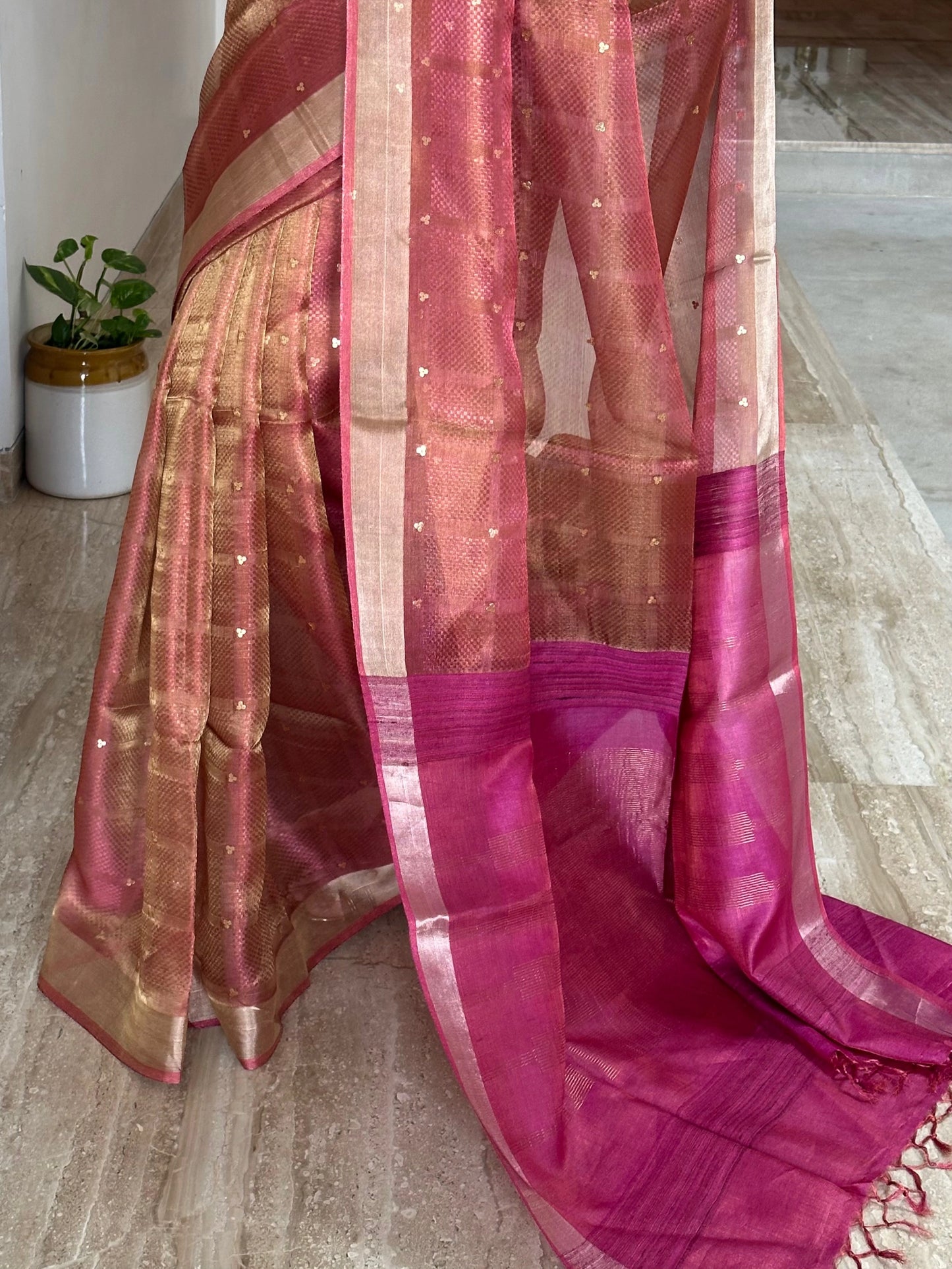 Rani Emboss Pure Tissue Silk Saree