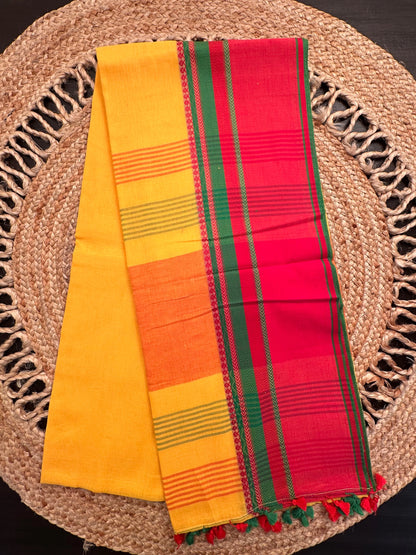 Yellow-Red Piyali Bengal Cotton Saree