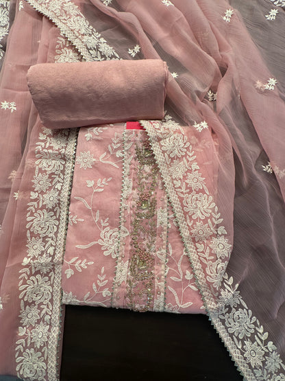 Pink Art Organza 3-Piece Suit