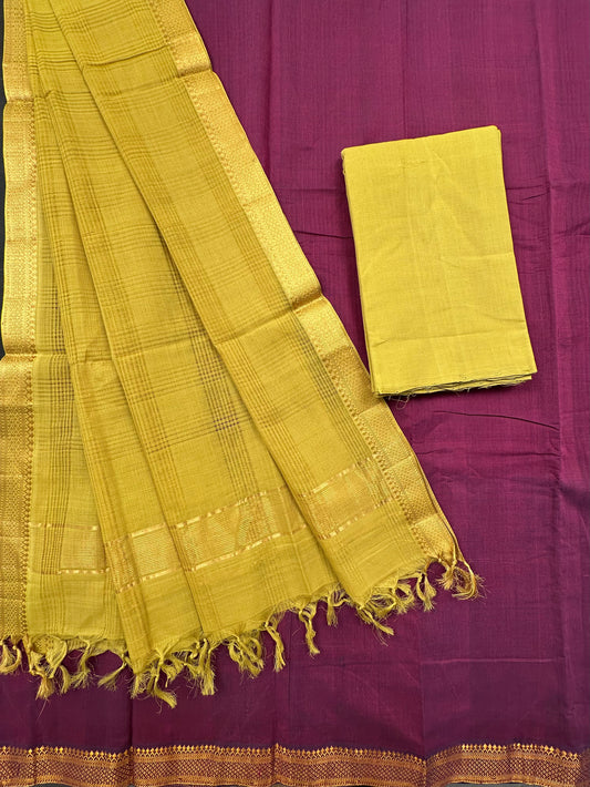 Wine-Olive Mangalgiri Pure Cotton Unstitched 3-Piece Suit