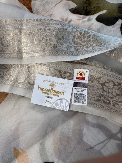 Off White - Multi Floral Print Organza Saree