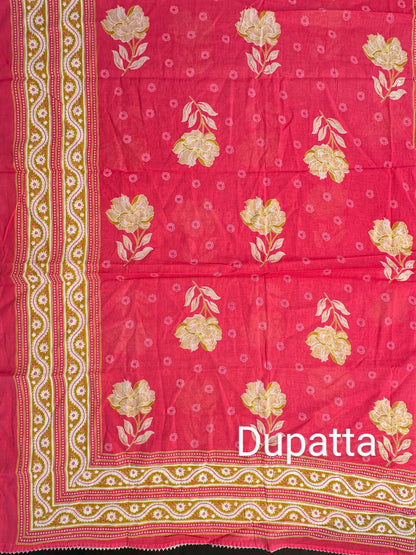 Dark Pink Angrakha Printed Cotton 3-Piece Suit
